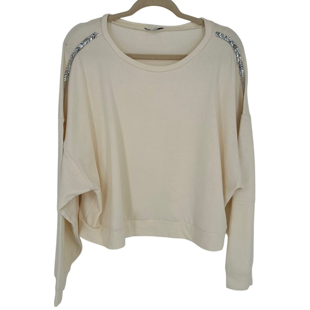 Bar III White Rhinestone Sleeve Sweatshirt XXL Soft Girl Coquette Luxe Sport